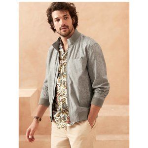 Linen-Blend Bomber Jacket | NWT | Olive | Large